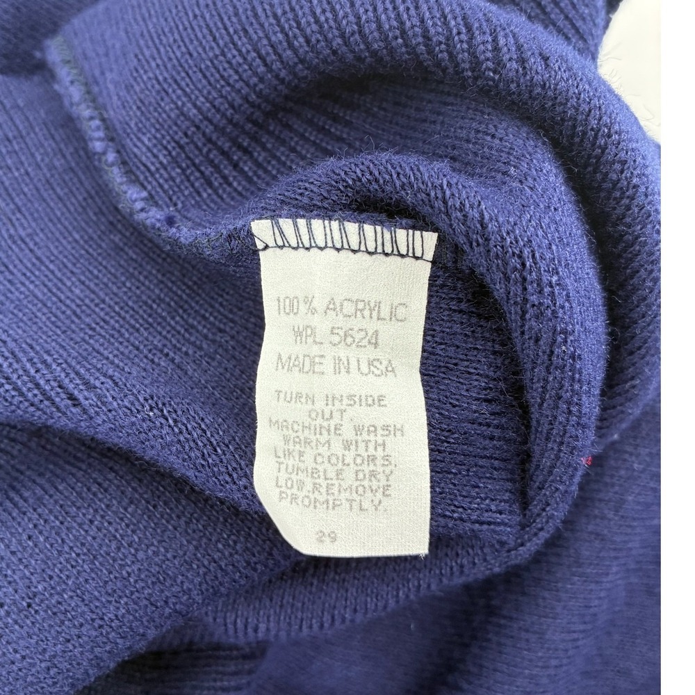 VNTG 80s Franklin Mills Xerox Navy Blue V-Neck Sweater Mens XL Made‎ in USA - Picture 5 of 8